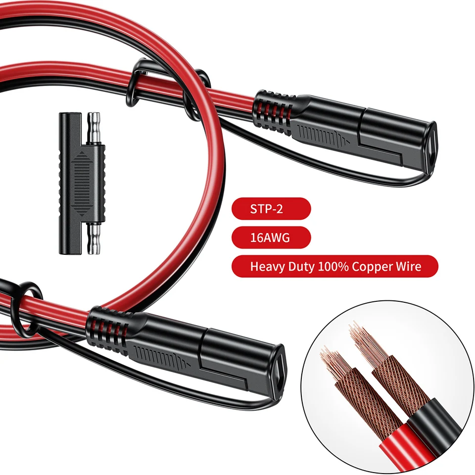 AEISVIK Battery Charging Cables SAE TO SAE 12V-24V Quick Disconnect Extension Cable 2 Pin Dust Cap Dc Connection Cord Plug 12 Feet 16awg Gauge Camp Trai