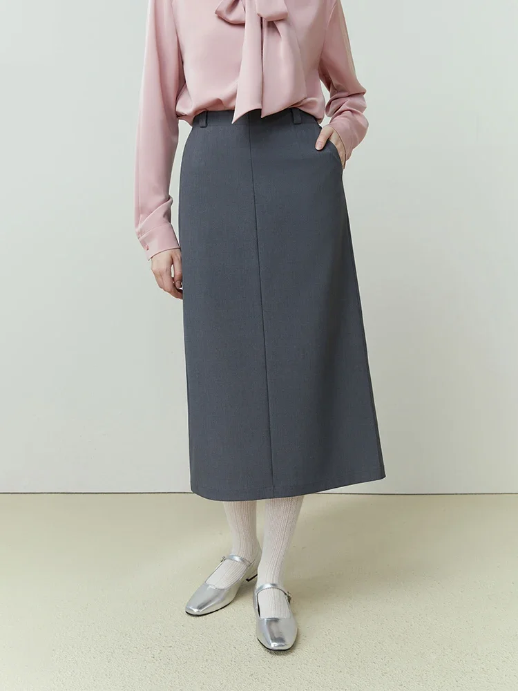 FSLE Simple Office Lady Skirt For Women Solid Color High-Waisted Simple High-Grade Medium-Length Grey White Skirt For Women office lady loose color contrast tailored collar single button blazers thick medium length label sense of design women clothing