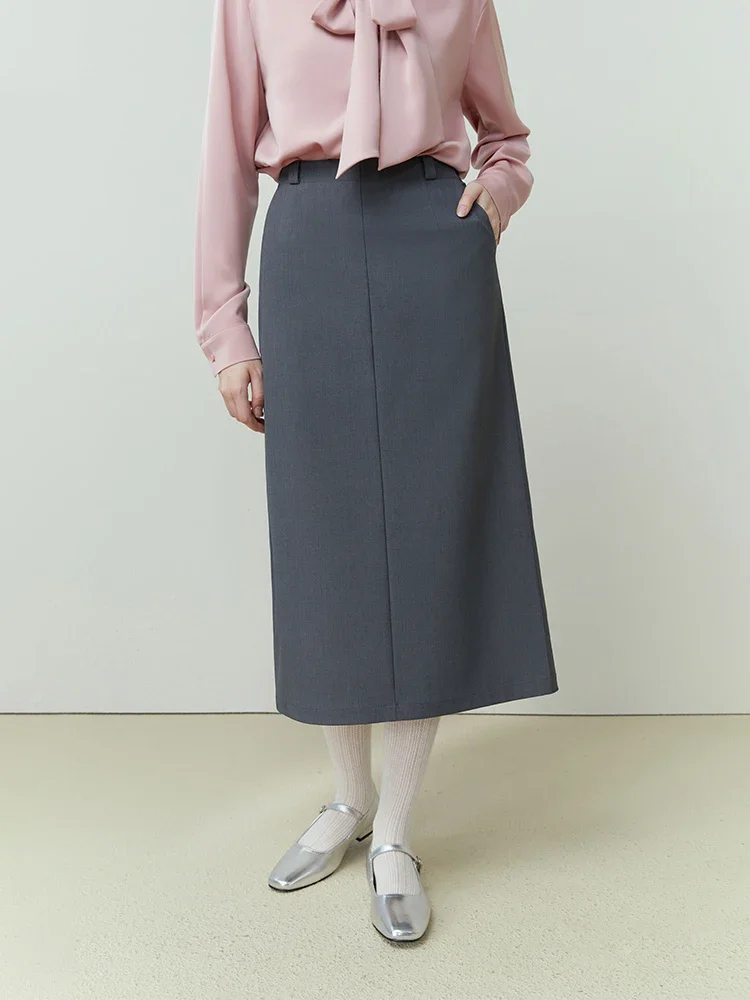 FSLE Simple Office Lady Skirt For Women Solid Color High-Waisted Simple High-Grade Medium-Length Grey White Skirt For Women FSLE Simple Office Lady Skirt For Women Solid Color High-Waisted Simple High-Grade Medium-Length Grey White Skirt For Women