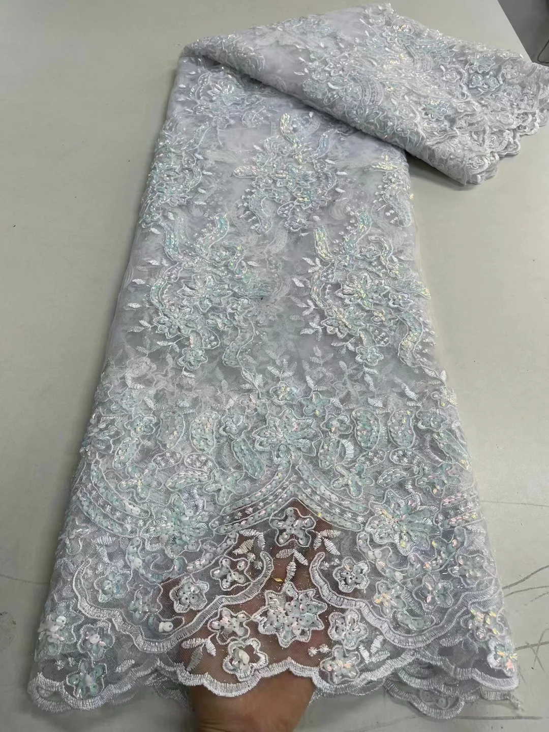 

New Latest African Net Lace French Sequins Fabric French Embroidery Tulle Lace Fabrics With Sequins For Nigerian Wedding Dress