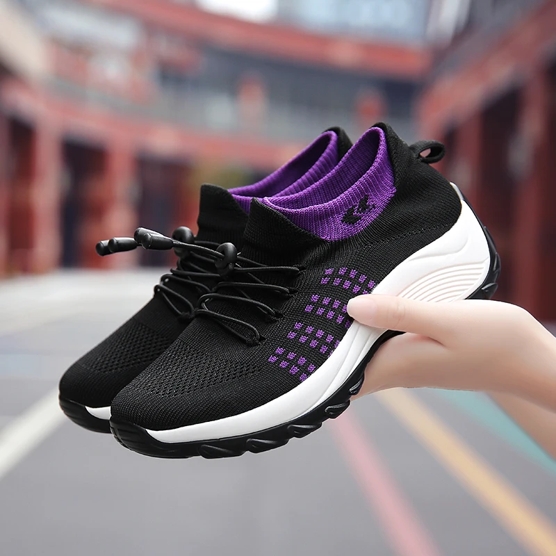 Sneakers Platform Shoes for Women Casual Mesh Tenis Lady Sock Wedge Solid Color Breathable Knit Shoe Female 2023 Chaussure Femme