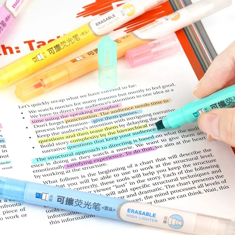 형광 지울 수 있는 마커 펜, 러프 마킹 키 마킹 펜, 캔디 컬러 학생 초보자 펜 문구, 세트당 6 개, 신제품