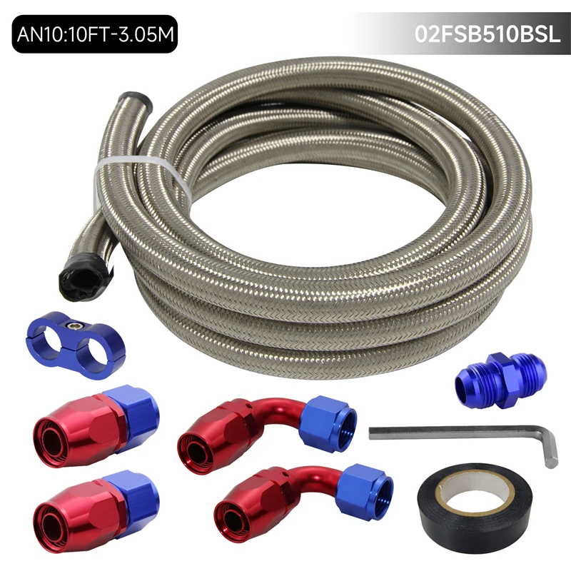 Universal 10FT 3.05M AN10 Nylon/Stainless Steel Braided Oil Fuel