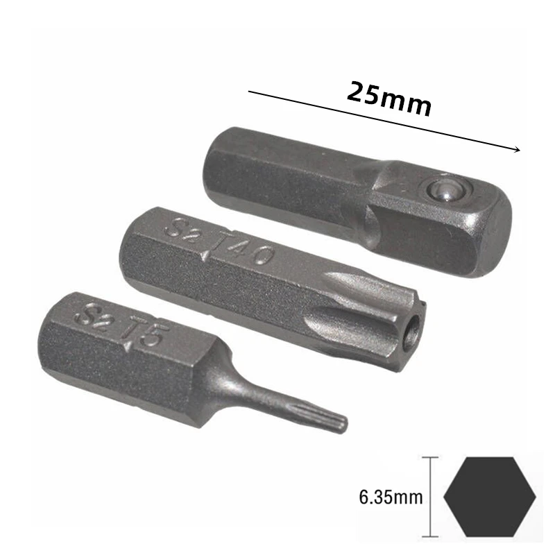 25mm Torx Screwdriver Bit Set Tamper Proof Security Drill Bits 1/4 Hex Screw Driver Ratchet Wrench Handle Repair Hand Tools