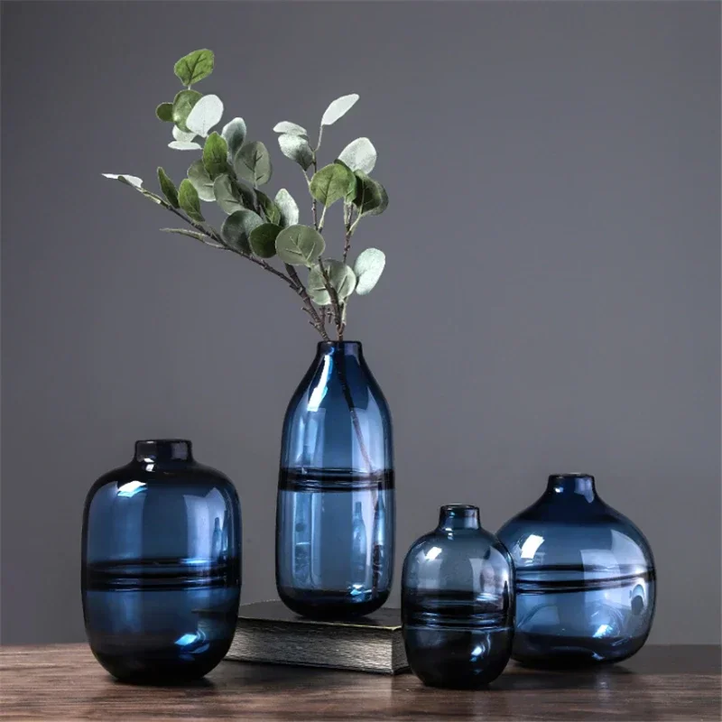 

Minimalist Blue Black Glass Vase Home Living Room Nordic Restaurant Flower Arrangement Transparent Flower Decoration Ornaments