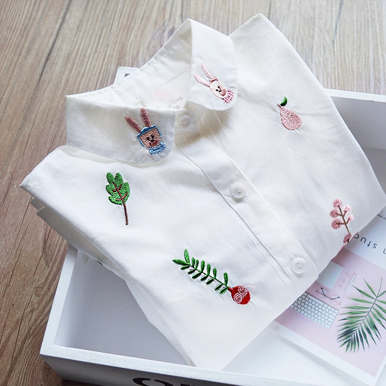 Kids Shirts Girls Blouses Long Sleeve Autumn Spring Kids Clothes Girls 8 To 12 Cartoon Fox Embroidery Tops Cotton School Shirts