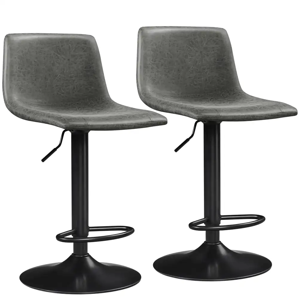 

2 Pcs Bar Stools Adjustable Barstools Gray PU leather Counter Height Chairs