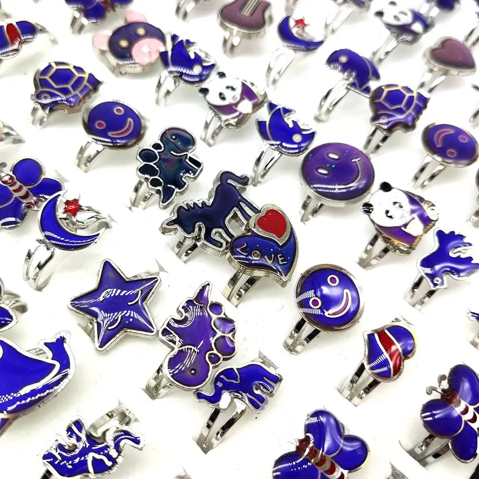 20/50/100pcs Wholesale Cute Animal Flower Mood Ring Child Temperatre Color Changing Charm Rings Grils Party Gifts 3