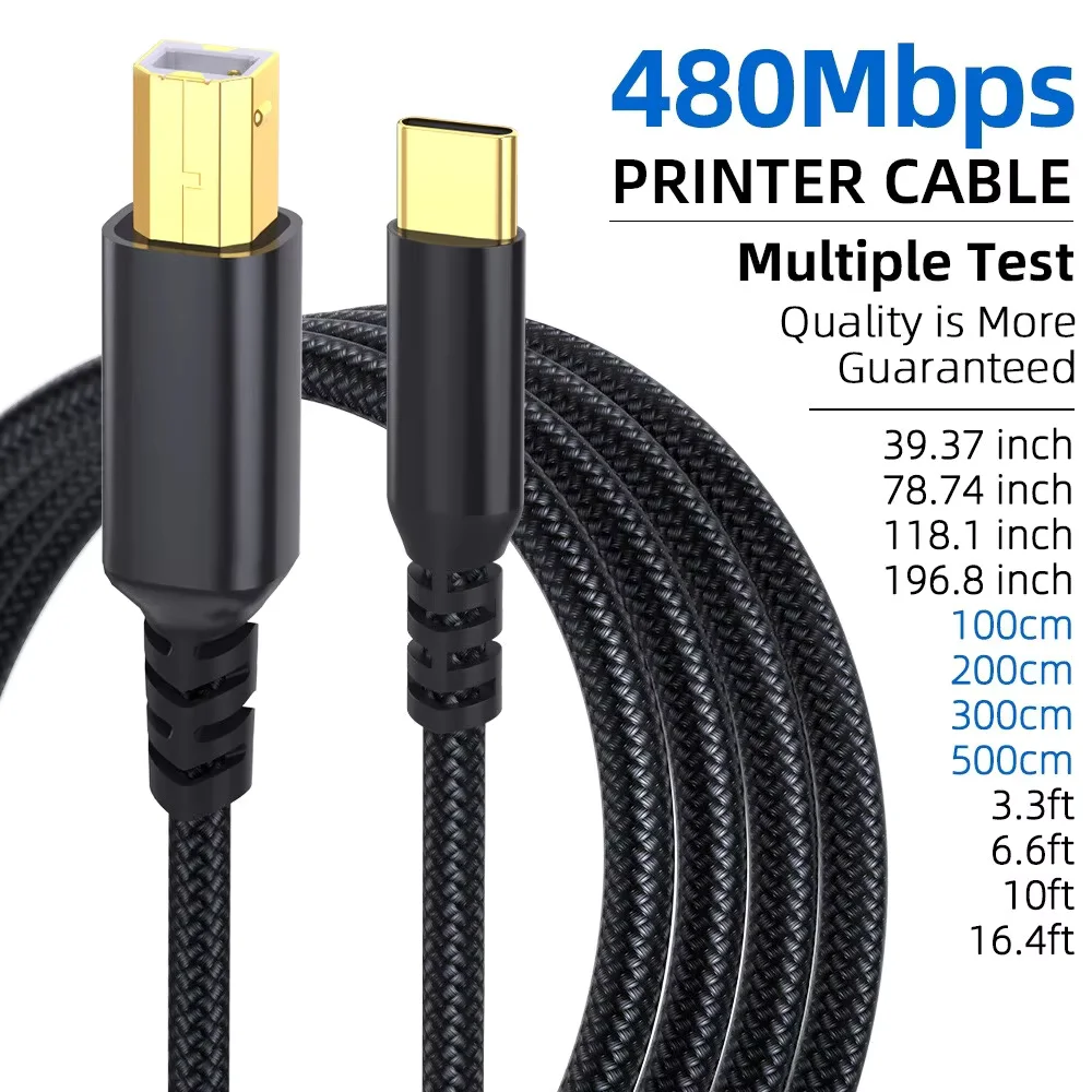 Gold-Plated USB 2.0 Data Cable for Printers and External Hard Drives