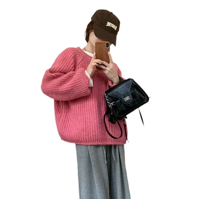 Women Solid Knitted Pullover Sweater