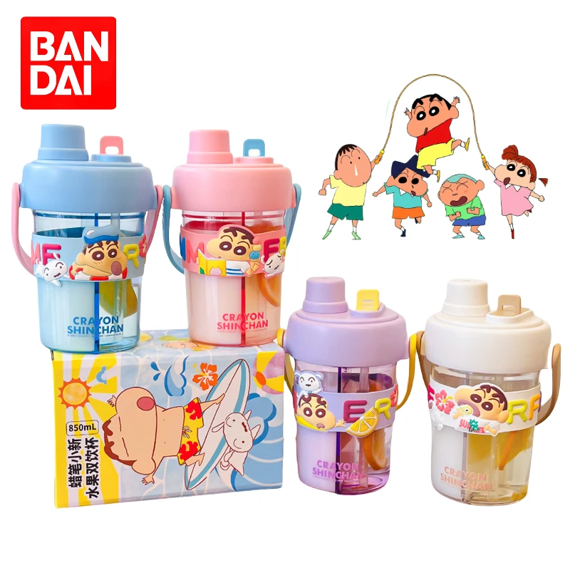 

Детская креативная двойная Питьевая кружка Bandai Crayon Shin-chan, 850 мл, мультяшная вместительная соломенная чашка для воды, сезон Снова в школу