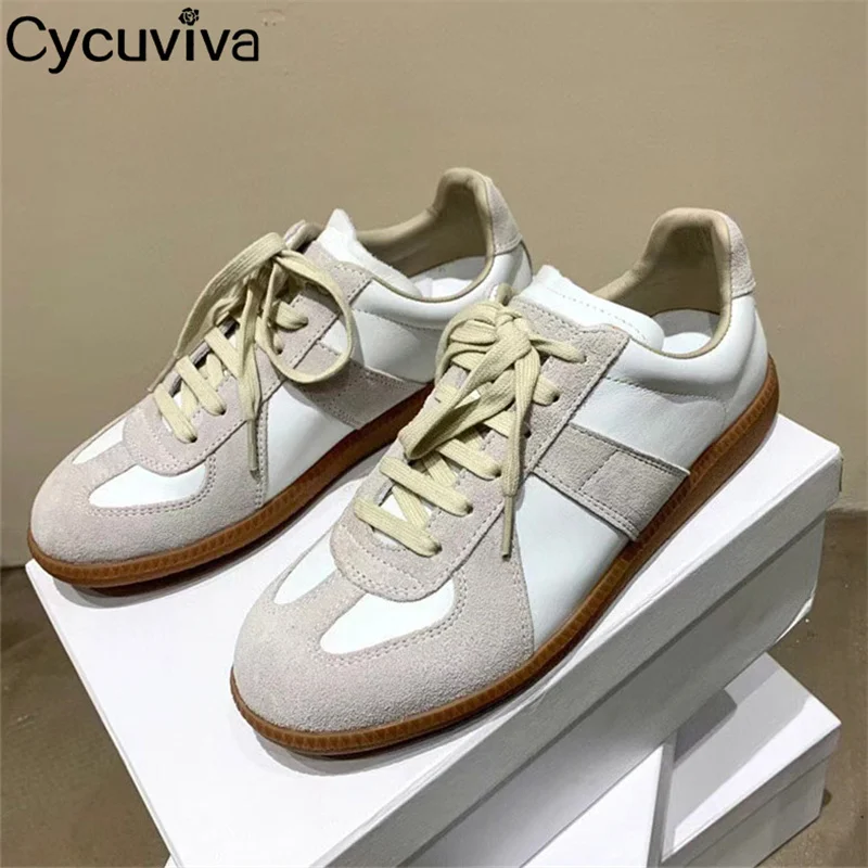 

Casual Lace up Women's Sneakers Flat Shoes Suede Leather Splicing Runway Single Shoes Round toe Comfort lovers Walk Shoes Mujer