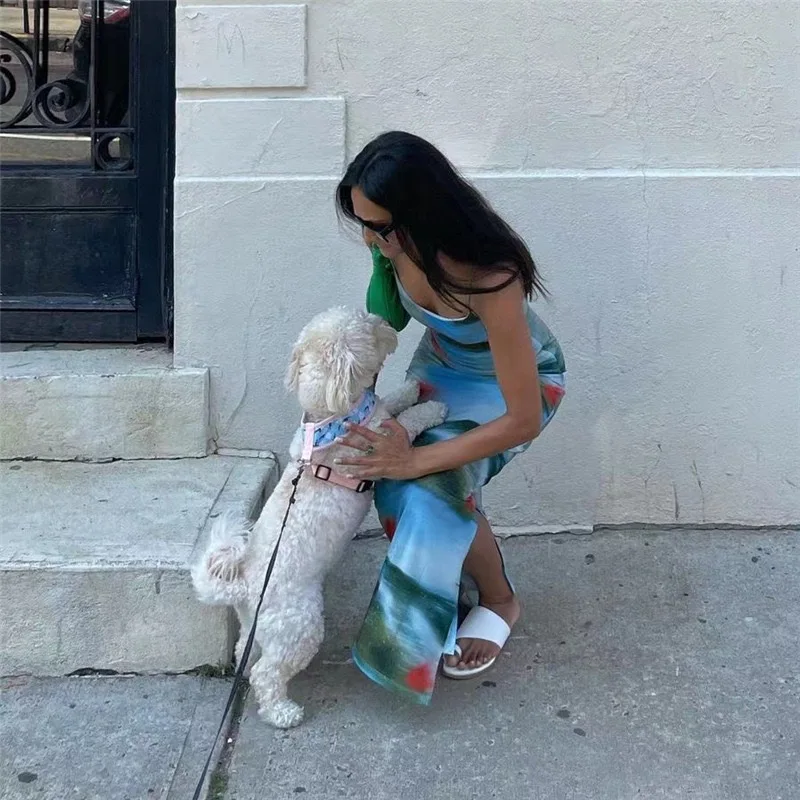 Contrast Casual For Women Dress Printed Slim Hot Backless Split Holiday Halter Dresses Outfits Off-Shoulder Summer Dress