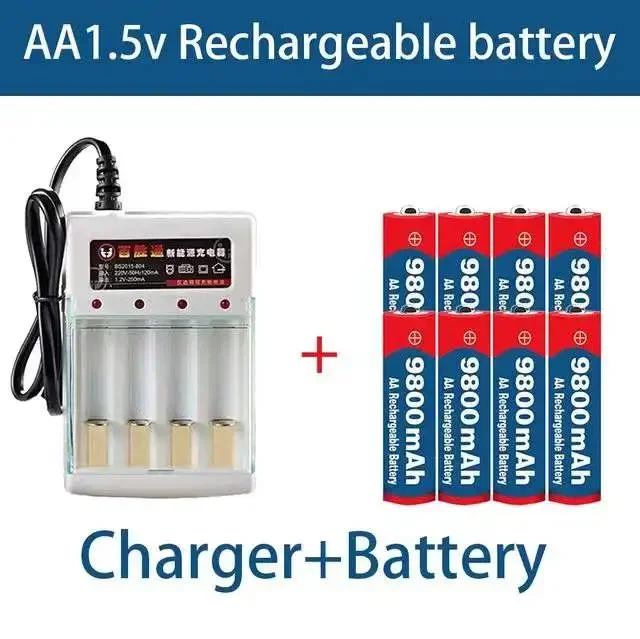 

2023 New Tag AA battery 9800 mah rechargeable battery AA 1.5 V. Rechargeable New Alcalinas drummey +1pcs 4-cell battery charger
