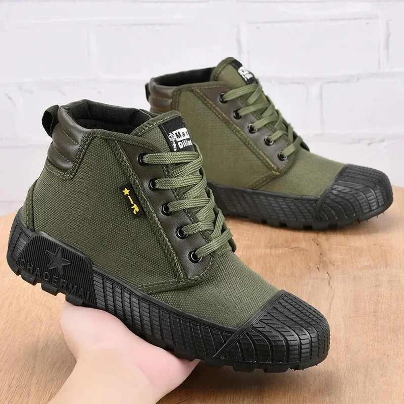 Men's Canvas Shoes Outdoor Work Shoes Non Slip Breathable Casual Sneakers for Male Soft Sole Wear-resistant Walking Flats