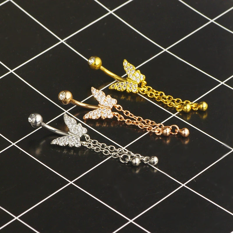 Dangle Belly Button Rings Dangling Belly Piercing Jewelry Belly Rings for Women Navel Piercing Jewelry with Butterfly butterfly