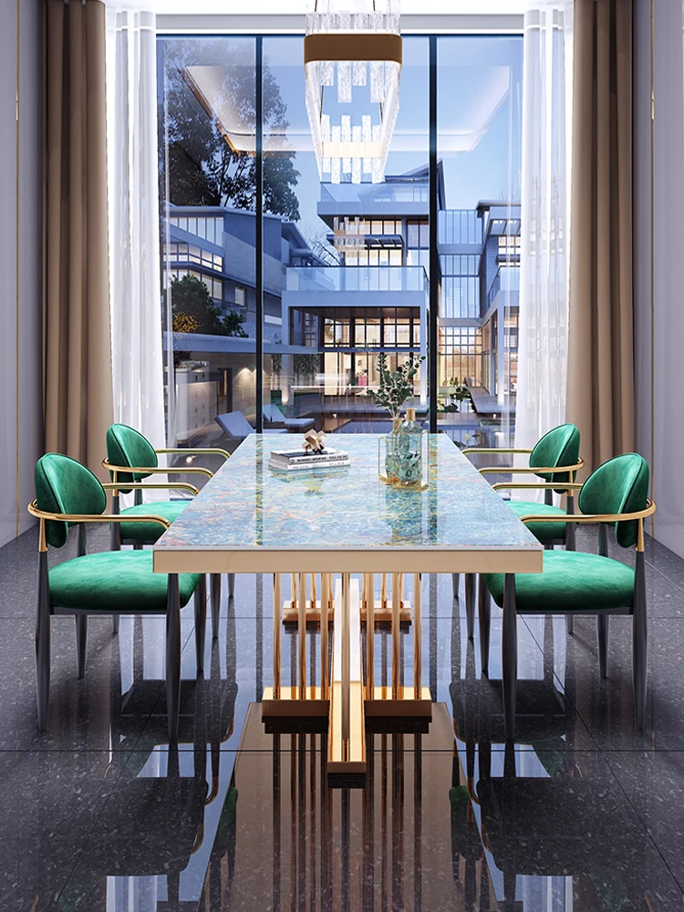 

Роскошный каменный обеденный стол, обеденный стул, комбинированный домашний обеденный стол, прямоугольный большой стол