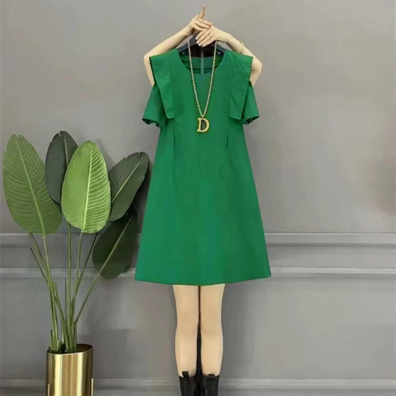 

Dress 2023 New Summer Temperament Slim High-end Womensolid Color Urtext Goddess Fan Dress