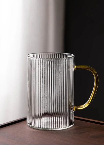 Nelson Ribbed Wooden Handle Borosilicate Glass Mug Set