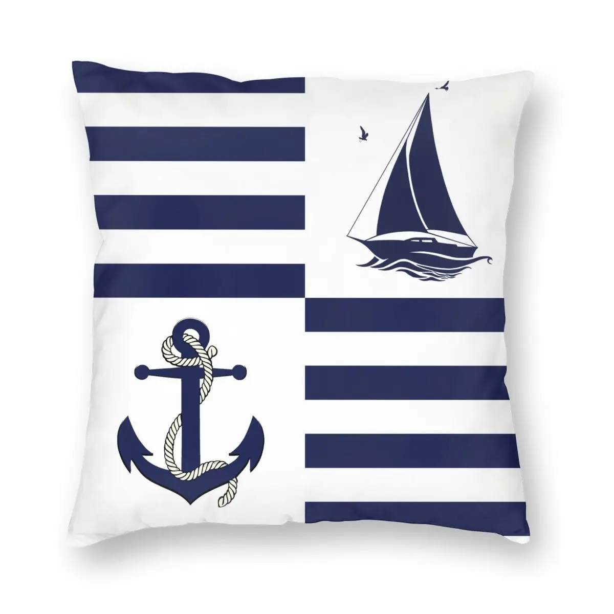 

Nautical Navy Anchor Sailboat Navy Blue Stripe Pillowcase Printing Cushion Cover Gift Pillow Case Cover Home Wholesale 45*45cm