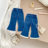 Baby Clothing 2024 Autumn Kids Pants Girls Simple Slim-fit Flare Casual All Match Casual Simple Baby Fashionable Denim Pants 3