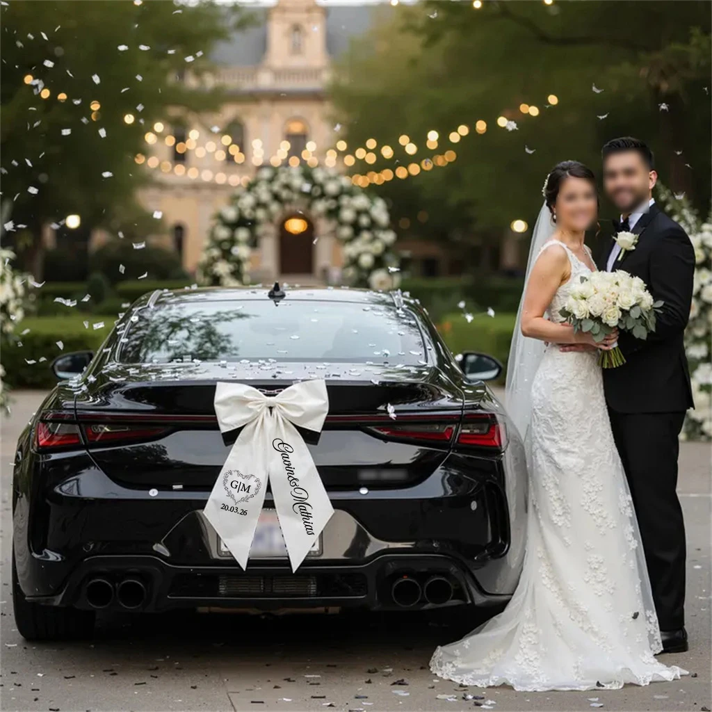 1pc Custom Bow Wedding Car Decoration Bridal Shower Decoration Personalized Car Bow Heart Shaped Garland Custom Bows And Ribbons 3