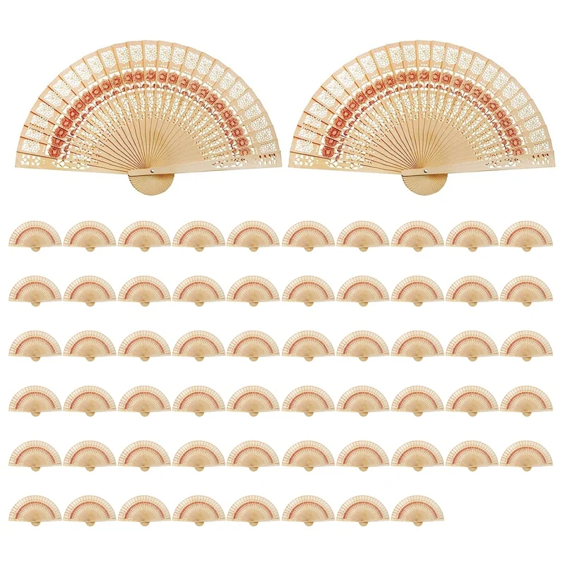 

60 Pack Sandalwood Fans Wedding Favors Hand Helds Folding Fans Wooden Openwork Personal Folding Fans Handheld