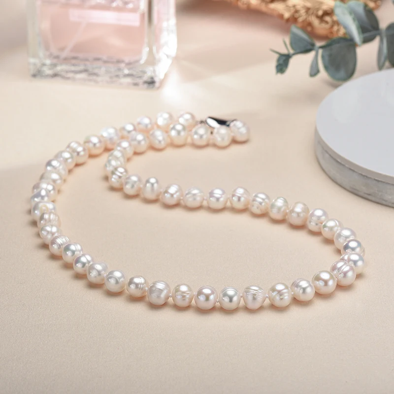 New Hot Real White Freshwater Cultured Pearl Necklaces for Women Girl Gift, 925 Sterling Silver Women's Baroque Pearl Necklace