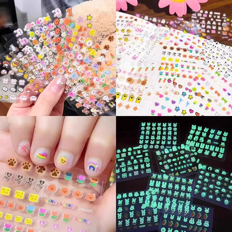 Luminous Glow-In-The-Dark Cartoon Nail Art Stickers - Odorless and Tearable Creative DIY Nail Decoration