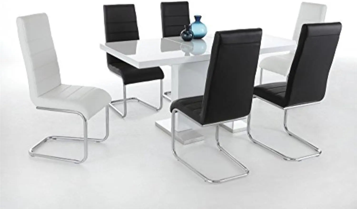 Extendible Dining Table Pedestal Table MDF High-Gloss White