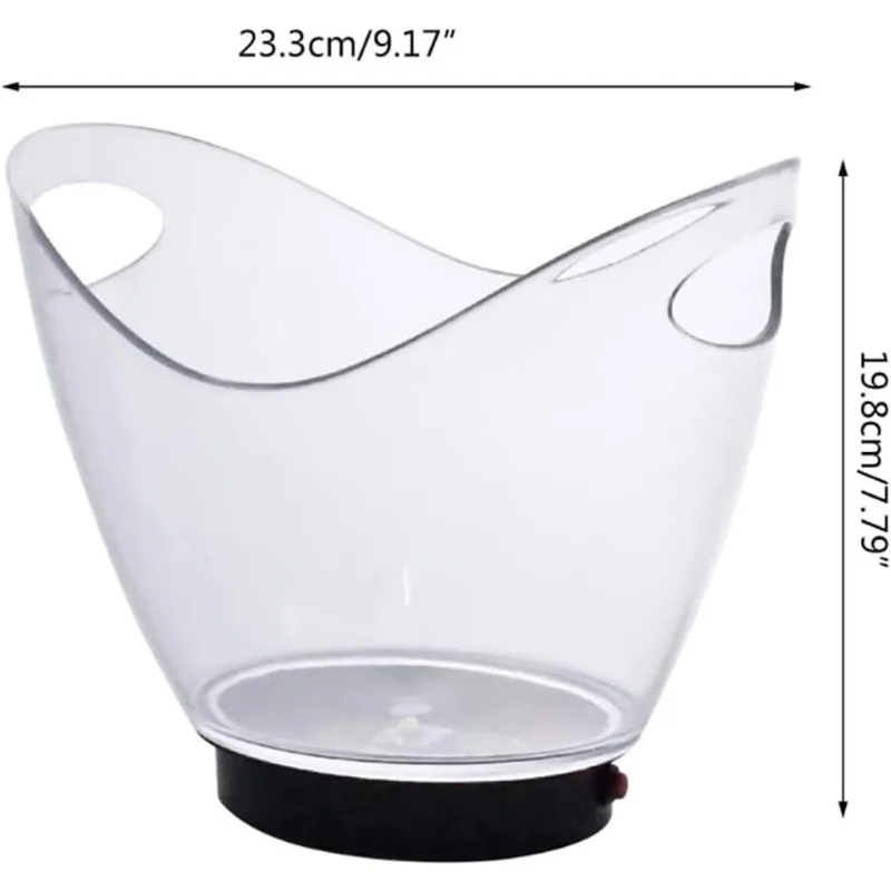 1PCS 2L LED Ice Buckets Plastic Clear Ice Bucket Colors Changing Champagne Wine Beer Cooler Bucket for Home Bar Party Club Use