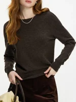 FSLE 100% Wool Seamless One-piece Knit Shirt Sweater For Women 2024 Winter New Design Wool Crew Neck Versatile Sweater 24FS14091 2