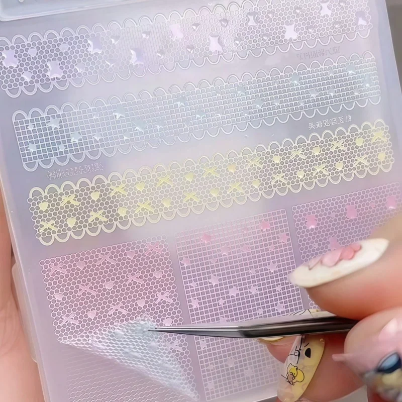 아티스틱 레이스 베어 하트 에징 프렌치 레이스 스커트 엣지 3D 릴리프 네일 아트 액세서리 투명 실리콘 몰드