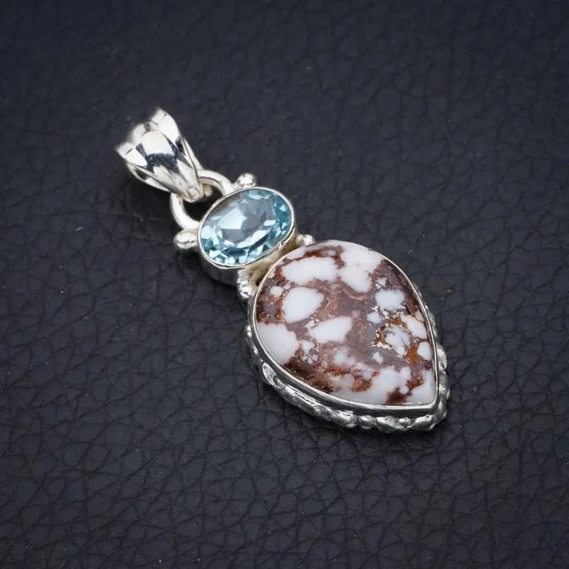 

StarGems Penut Wood Jasper Blue TopazHandmade 925 Sterling Silver Pendant 1.5" F4907