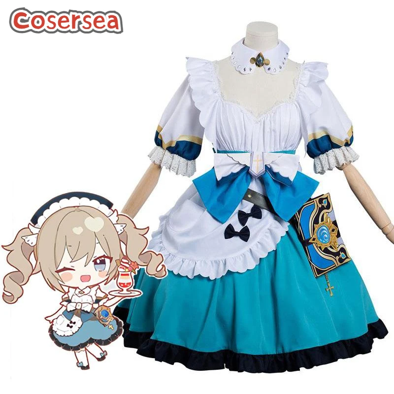 

Cosersea Game Genshin Impact Shining Idol Barbara Cosplay Costume Women Dress Uniform Halloween Outfit Fullset Maid Suit