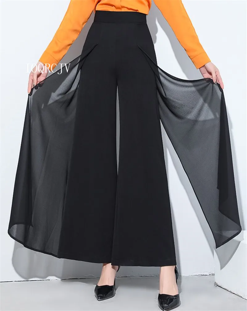 Women Chiffon Wide Leg Pants Spring Summer Thin Culottes High Waist Loose All-match Solid Lady Trousers Elegant Fashion Palazzo
