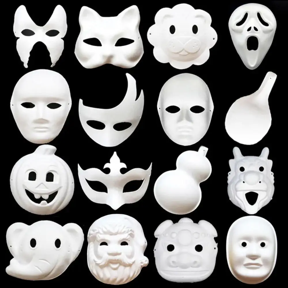 5Pcs Masquerade Paper Blank White Halloween Cosplay Cat Diy Forface Paintable Coppia Half Animal Mache Party Mardiup Craft