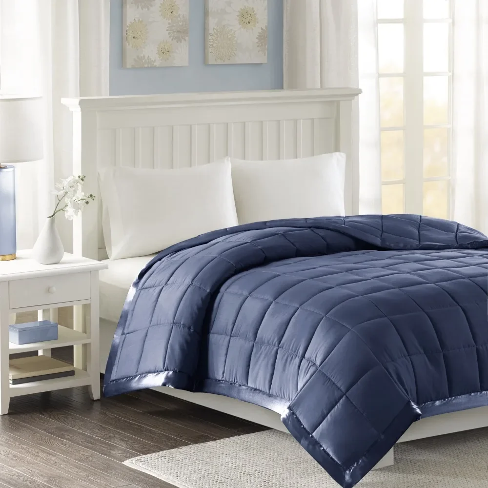 

Home Essence Prospect Navy Lightweight Down Alternative Blanket with Satin Trim, Full/Queen