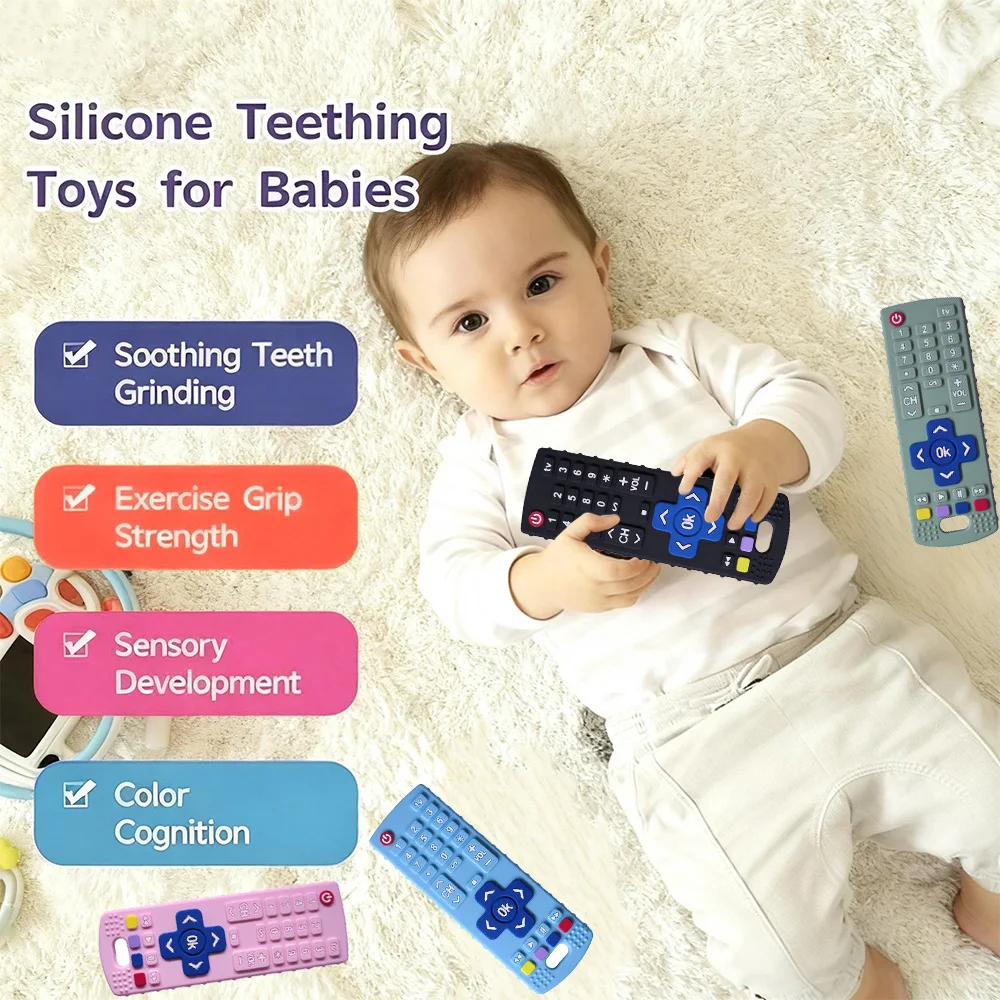 2025 new children's remote control teethers silicone anti-feeding simulation remote control teethers food-grade soothing toys
