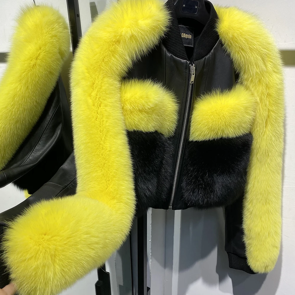 Fox Yellow Shearling Jacket Sleeveless Fox Fur Jacket With Hood