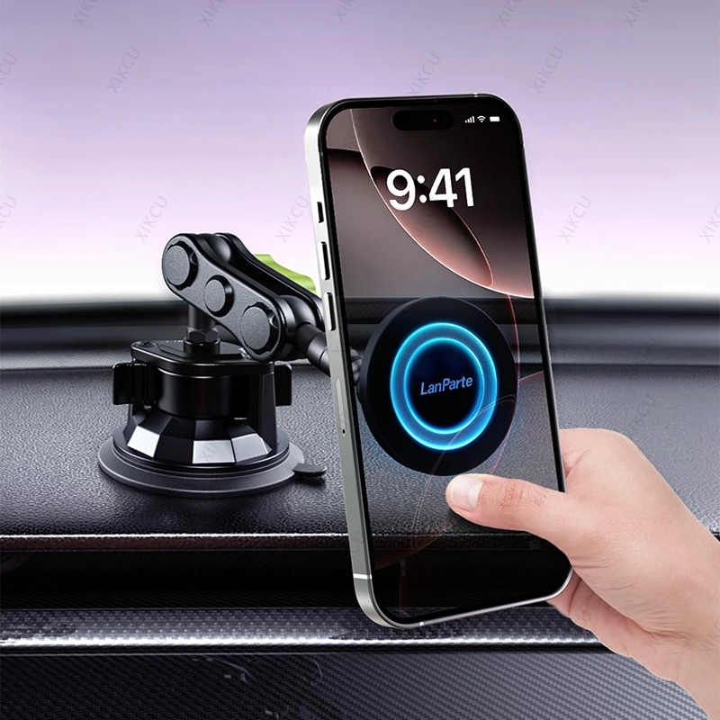 Car Magnetic Phone Holder & Vacuum Suction Cup & Universal Wheel Adjustment For Magsafe iPhone 17~12 Pro Max Cellphone Bracket