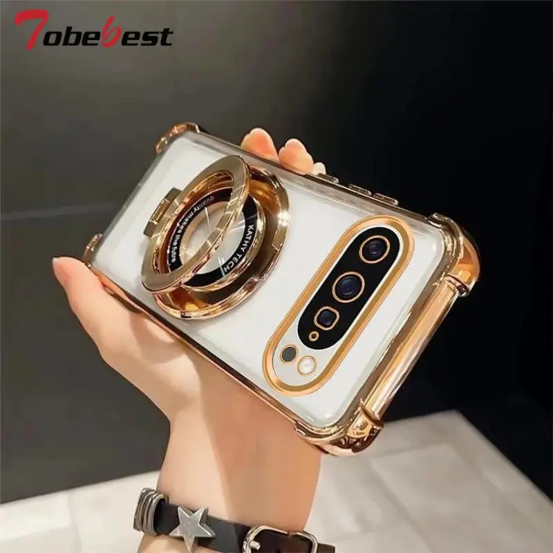 Shockproof Magnetic Phone Holder Case with Clear Plating and Silicone Cover