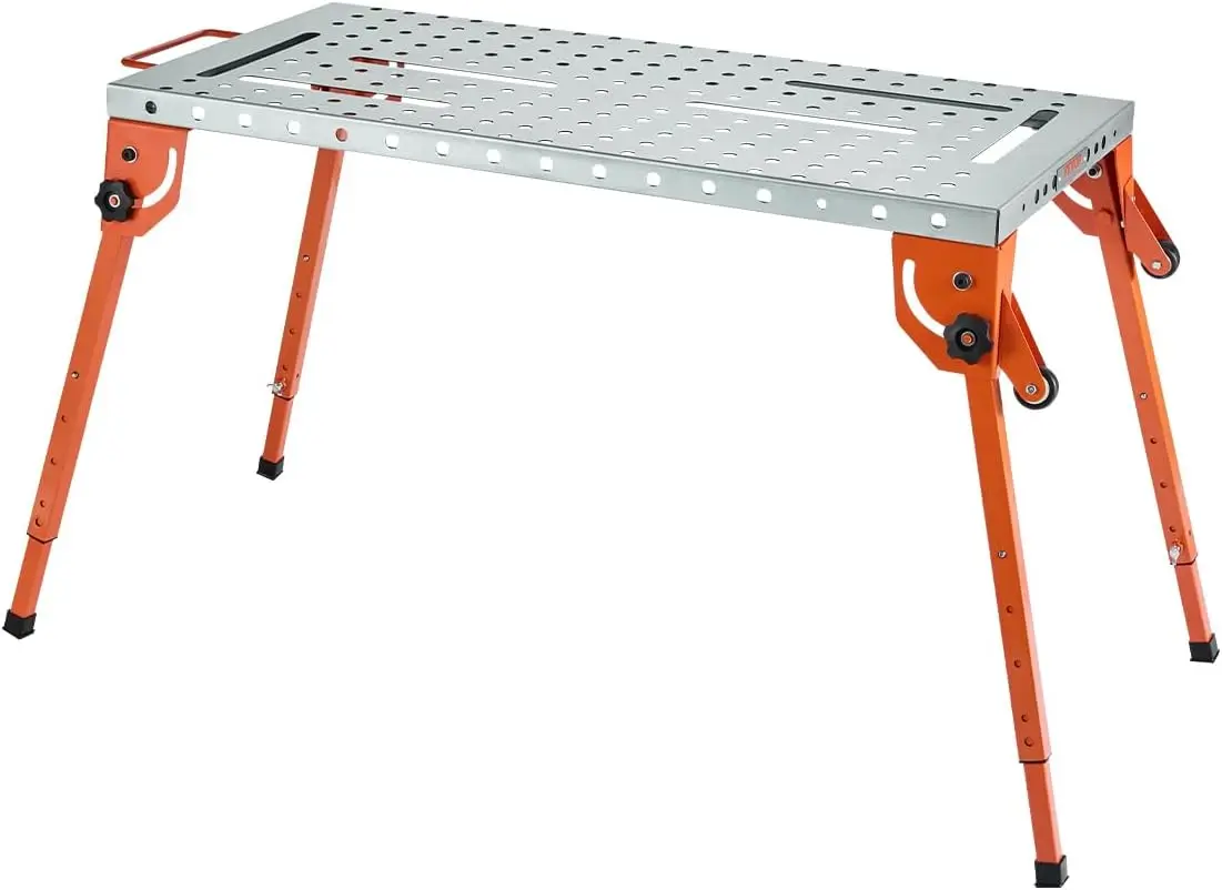 Foldable Welding Table 44x21 Inch, 500LBS Capacity Adjustable Height Workbench with Tool Slots