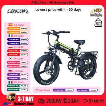 DEEPOWER H20PRO 성인용 전기 자전거, 유압 브레이크, 휴대용 전기 산악 자전거, 4.0 팻 타이어 접이식 전기 자전거, 2000W 48V20AH