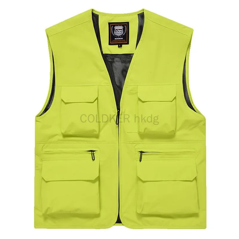 Gilet de pêche haute visibilité été jaune avec poches multiples - Veste utilitaire pour activités extérieures