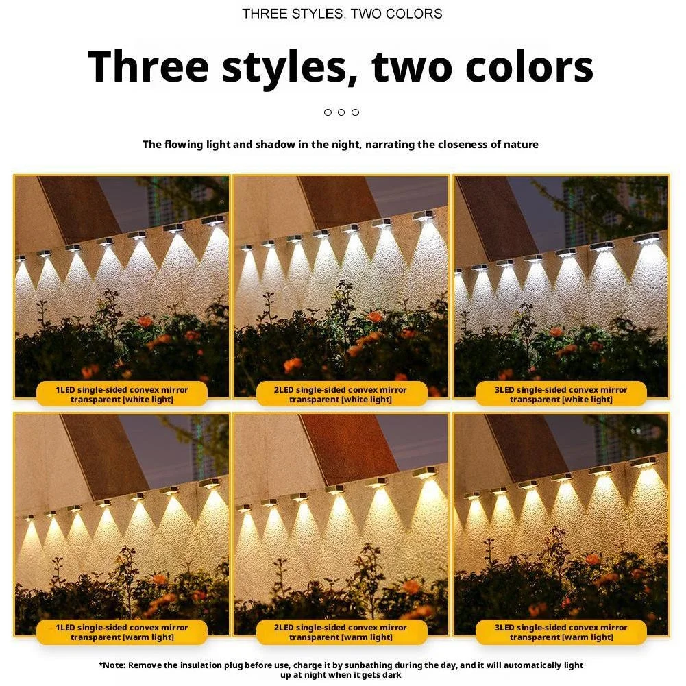 1/2/3LEDS Solar Wall Lamp Outdoor Waterproof Lighting Waterproof Outdoor For Home Garden Yard Decoration Warm White LED Light