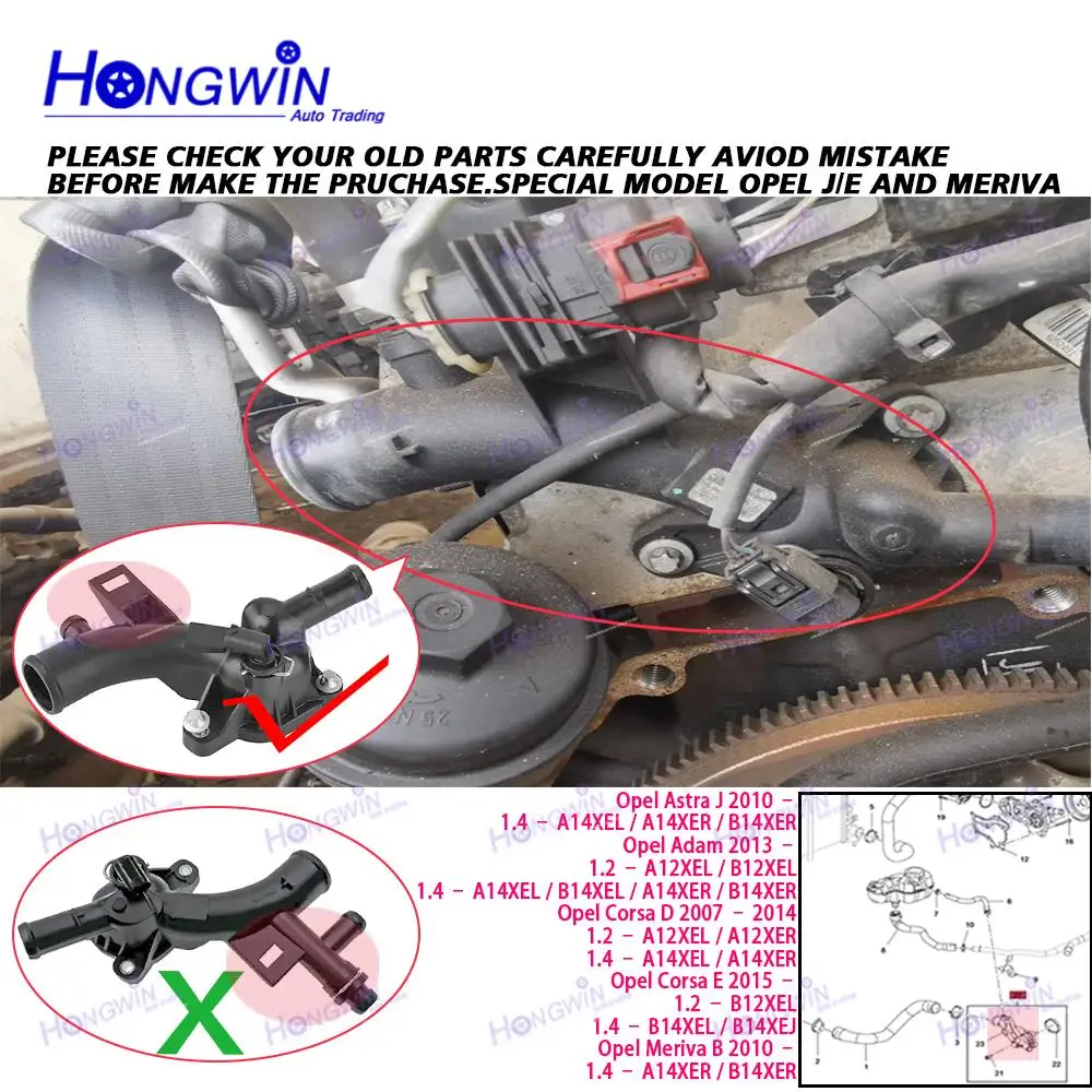Water Connector Housing Coolant Sensor for Opel Astra J 1.4 A14XE P10 GTC Adam M13 Corsa D S07 E X15 Meriva B 25192985 55562048
