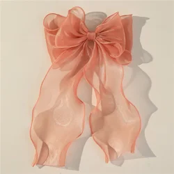 Elegant Blue Satin Chiffon Bow Hair Clip (Oange)