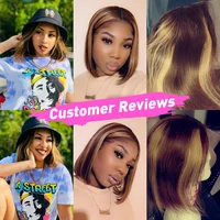 Perruque Bob Lace Closure Wig naturelle, cheveux courts et lisses, pre-plucked, 4x4 HD, 13x4, à reflets, ombré, 4 27 4