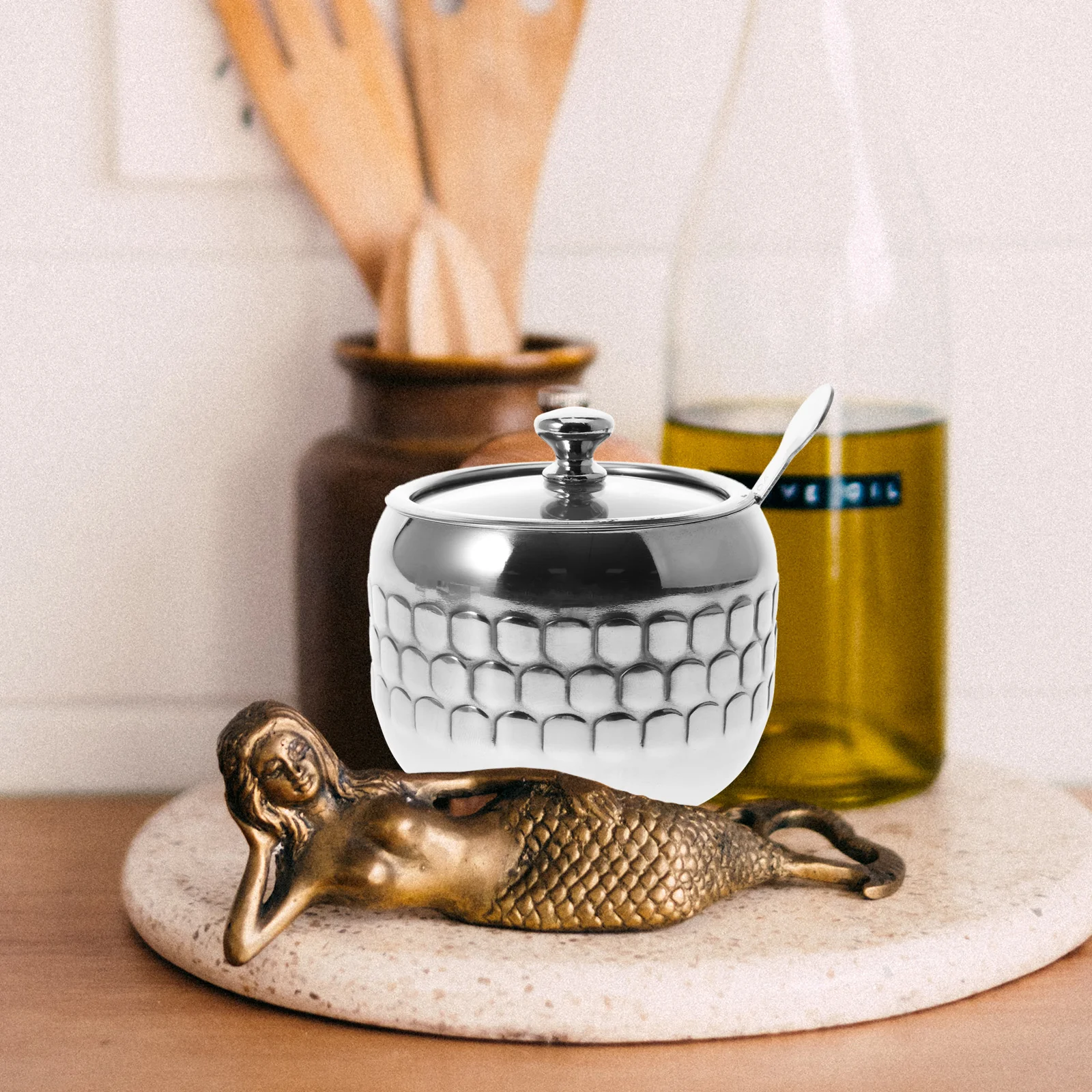 

Seasoning Jar with Lid and Spoon Sugar Container Stainless Steel Condiment Storage